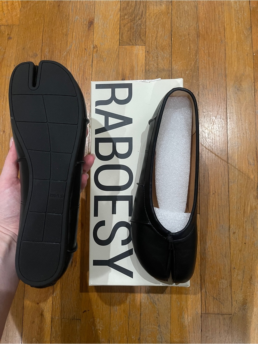 Raboesy Classic Black Leather Split-Toe Flats - Women - Picture 3 of 3